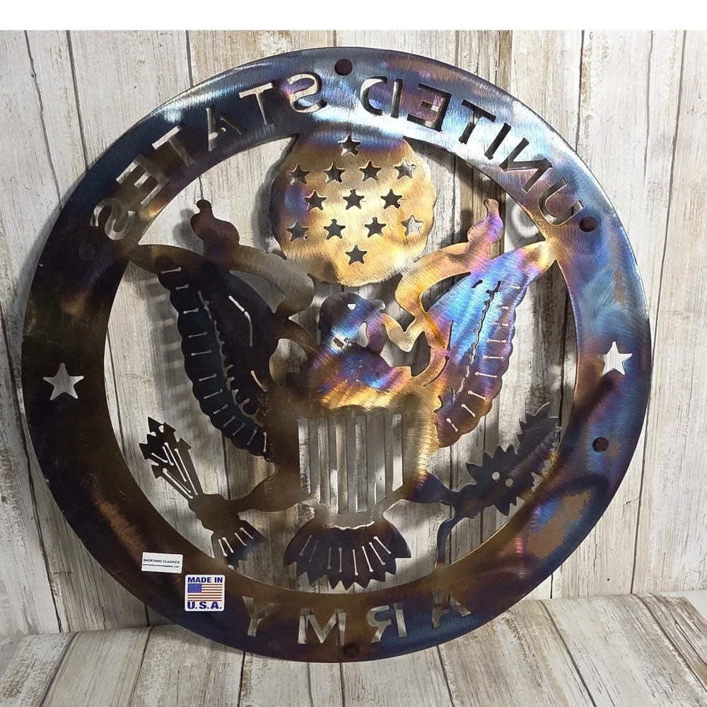 United States Army Metal Wall Art Sign Heat Treated Rainbow Patina USA Made